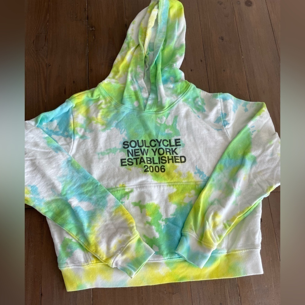 Soulcycle women tie dye green yellow hoodie